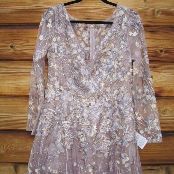 Mac Duggal 20402 Womens EMBELLISHED WRAP OVER ILLUSION LONG SLEEVE A LINE GOWN - Picture 8 of 16